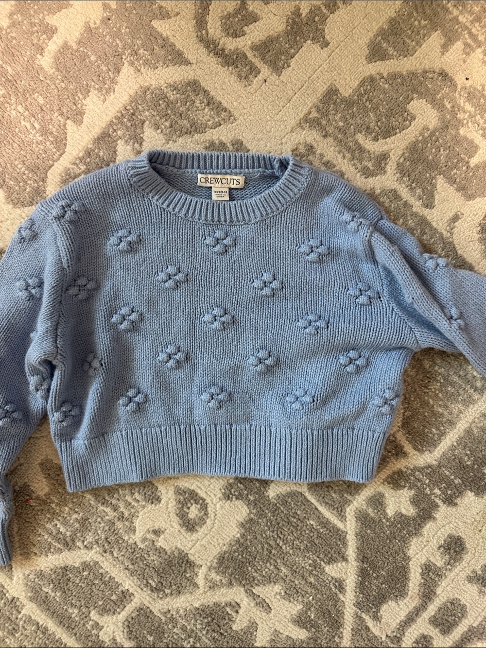 Crewcuts Powder Blue Floral Bobble Crewneck Sweater